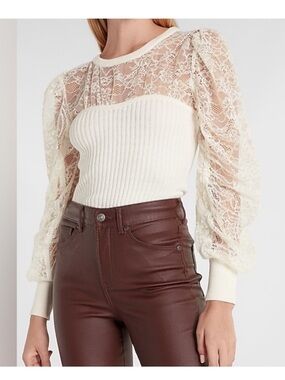 Express Ivory Lace Balloon Sleeve Sweater sz XXS